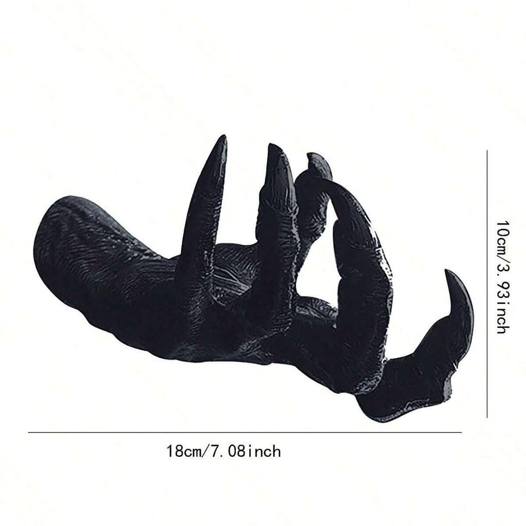 1pc, Black Resin Demon Claw Wall Hanger Halloween Party Decor Spooky 3D Hand Sculpture, Wall Mounted Jewelry Holder, Home Deco