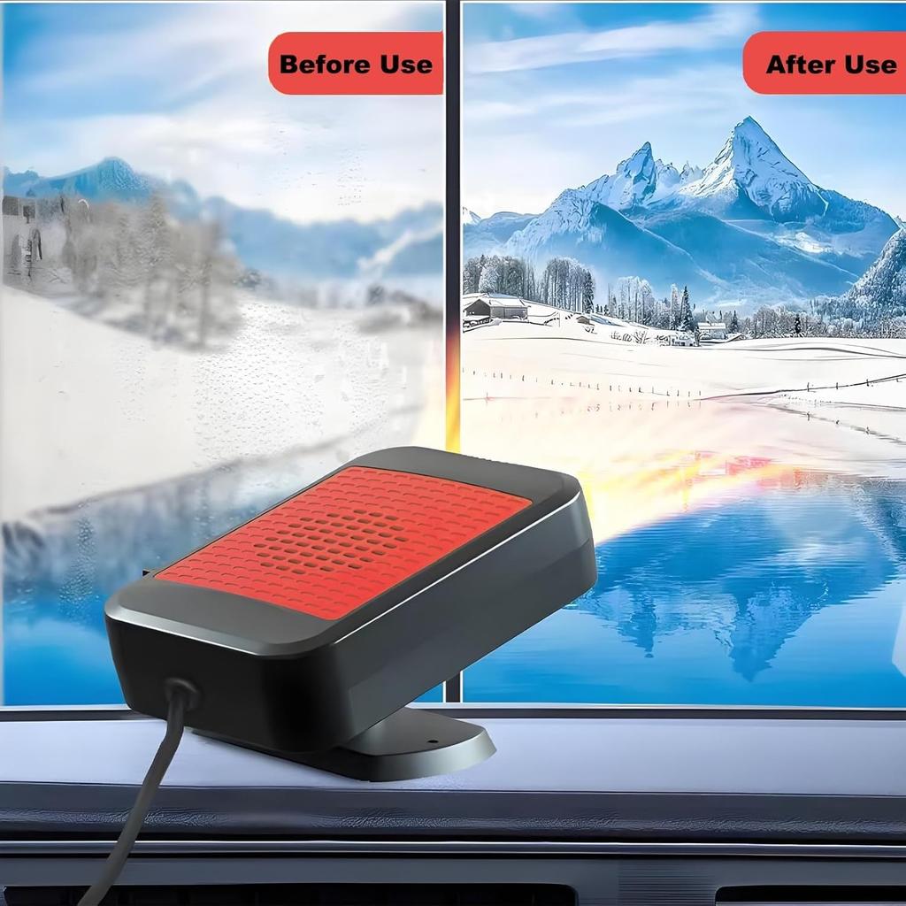 Tragbarer 12V 200W Autoheizlüfter & Entfroster, 2-in-1 Schnellheiz-/Kühlgebläse mit 360° Drehung (rot)