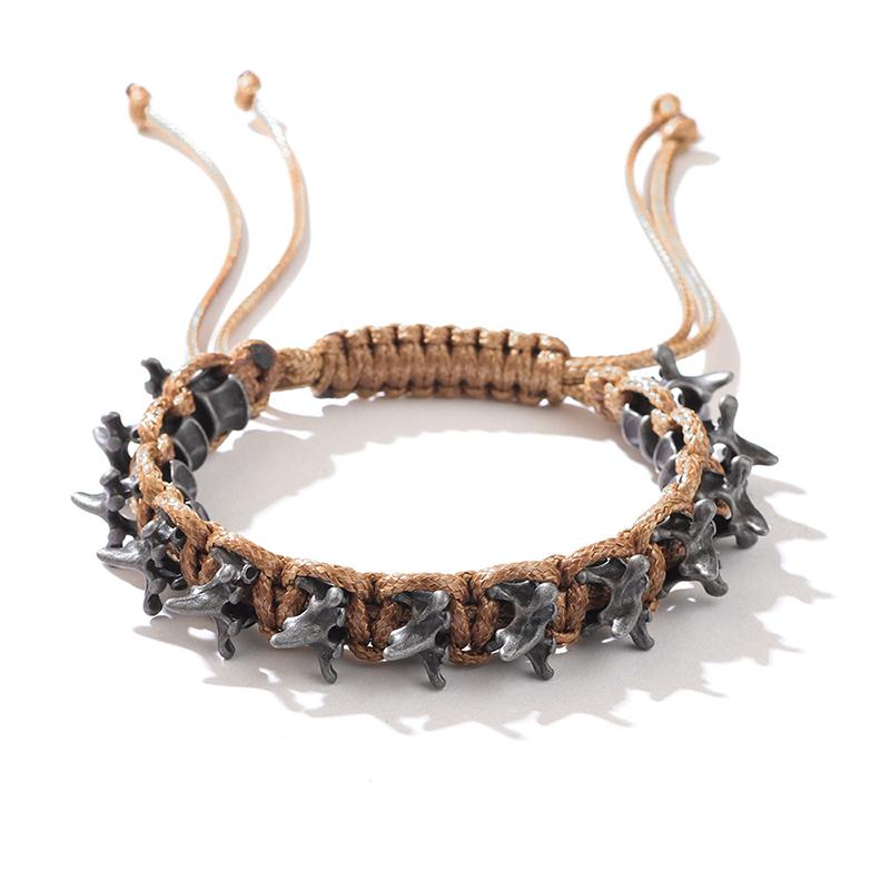 

Men S Punk Hip Hop Handmade Woven Alloy Keel Bracelet Adjustable Size Fashion Accessory