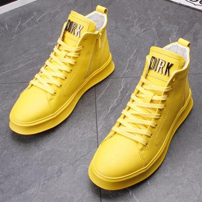 European  Shoes for Men Leather Casual Shoes High Tops Flats Skateboard Shoes Youth Street Cool Lace-up Sneaker
