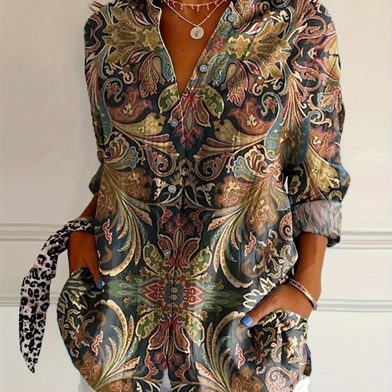 Spring and Autumn 3D Digital Print Women's Fashionable Collared Long Sleeve Casual Shirt