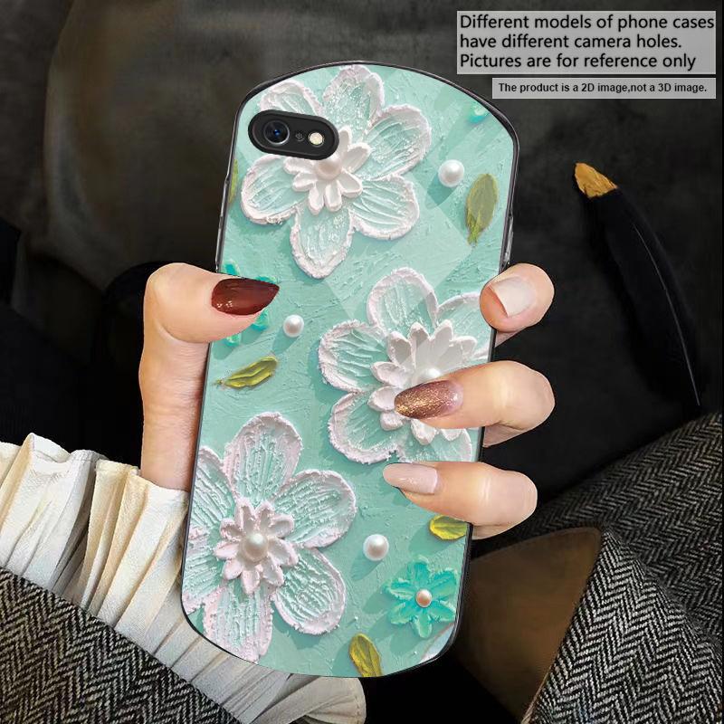 Cream rice white petals For iPhone 17 Air 16 15 14 Pro 13 Plus 12 mini 11 Pro Max XR X 7 8 Elliptical Tempered Glass Phone Case