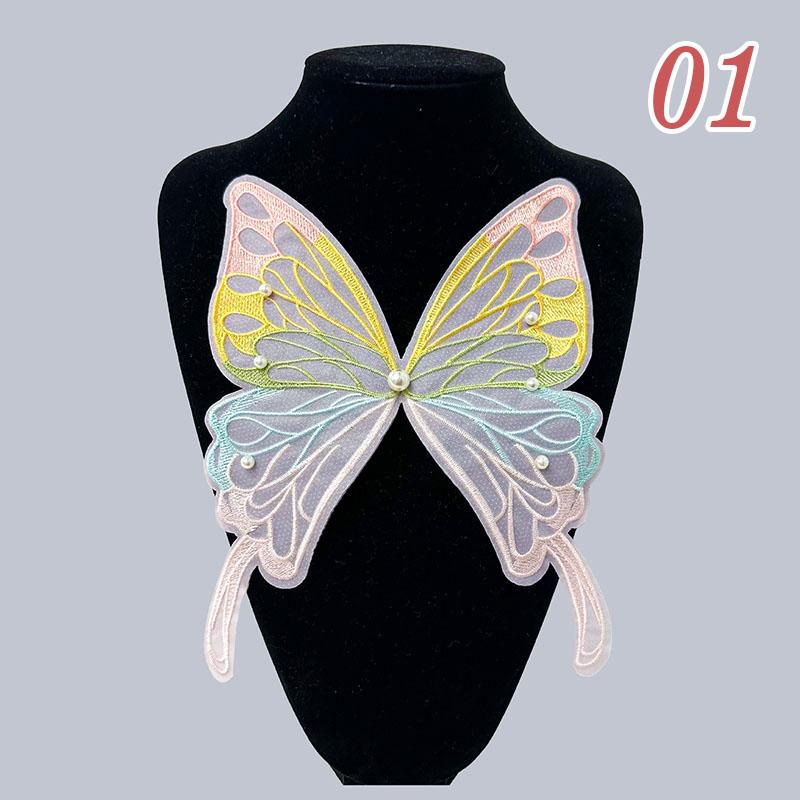 Lace Embroidered Butterfly Patch DIY Sewing Clothing Applique Collar Organza Fabric Patches Dress Decoration Accessories 1pc