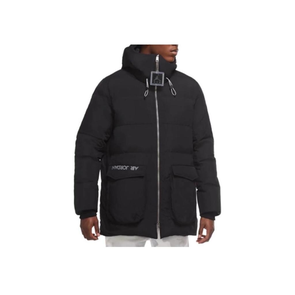Jordan Logo Print Down Jacket With Storage Pocket Detail And Hood Men Outerwear Black DZ4552-010