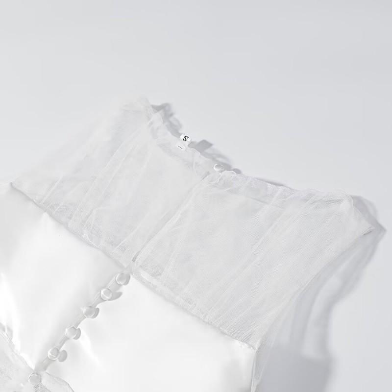 Womens 2026 Sleeveless Dress Mesh Patchwork Slim Fit Mid Length Daily Commute