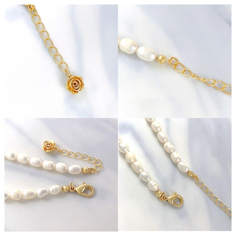 Brățară cu perle de apă dulce Meier - design vintage cu mărgele placate cu cupru roz și pandantiv floare de trandafir