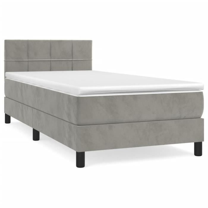 3141275 vidaXL Divan Bed and Mattress Light Grey 90x190 Cm Velvet