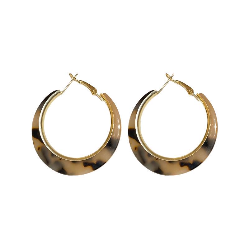 Retro Coffee Leopard Print Silver Needle Stud Earrings - Stylish High-End Design