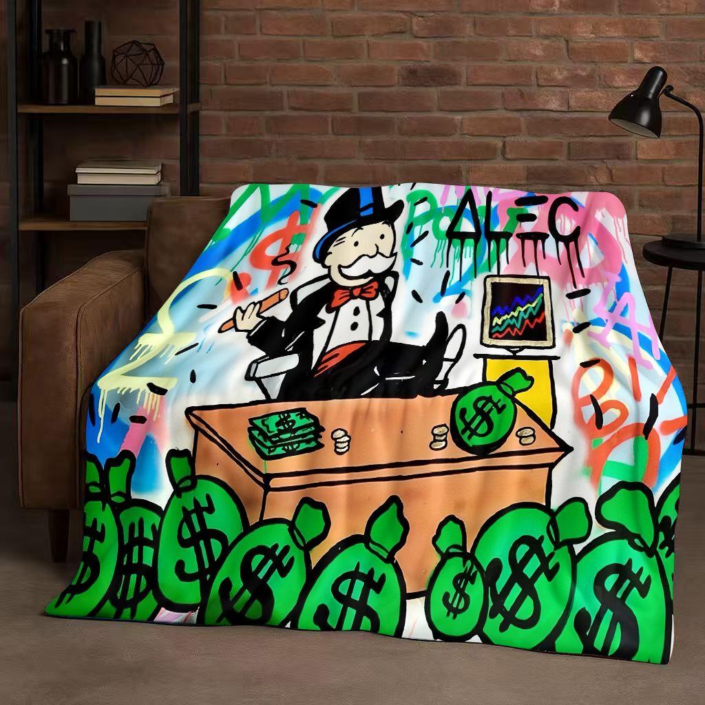 3D Rich Game Monopoly Money Dollar Cartoon Flannel Blanket,Ultra Soft Warm Plush Throw for Home Bedroom Bed Sofa Cover Kids Gift