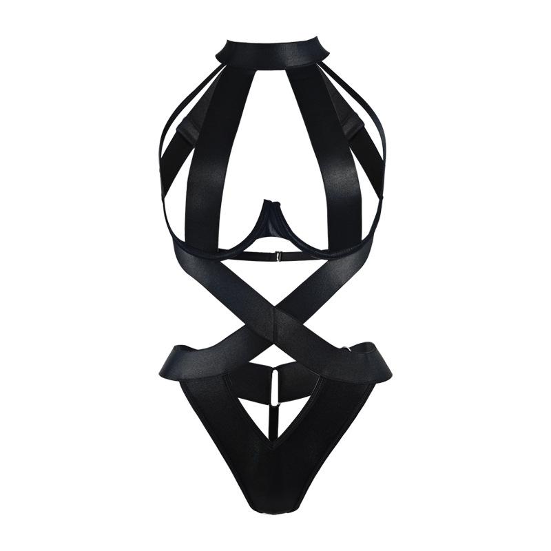 Hot leaking milk sexy uniform neck hollow steel ring gathering sexy onesie underwear