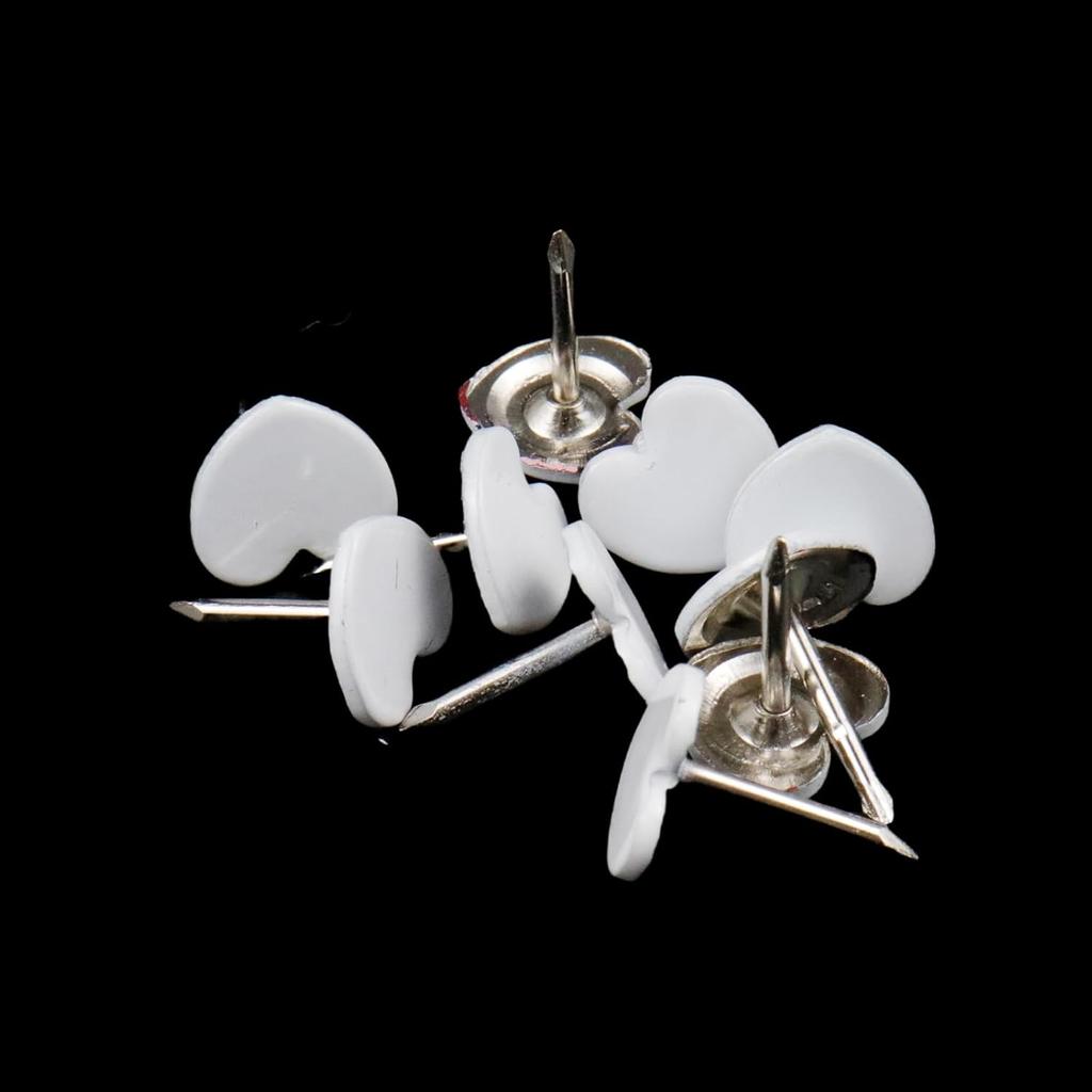 Antrader Thumb Tacks Heart-Shaped,Heart Shaped Thumbtacks Decorative Thumbtacks for Office School Personal Use (White),150Pcs