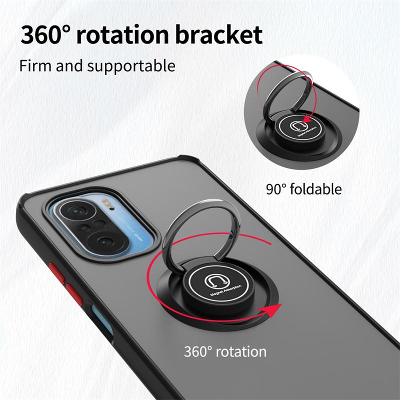 For Xiaomi Poco F3 Case Matte Shockproof Car Magnetic Stand Back Cover for PocoF3 Pocco Poko Little F 3 Armor Hard PC Ring Funda