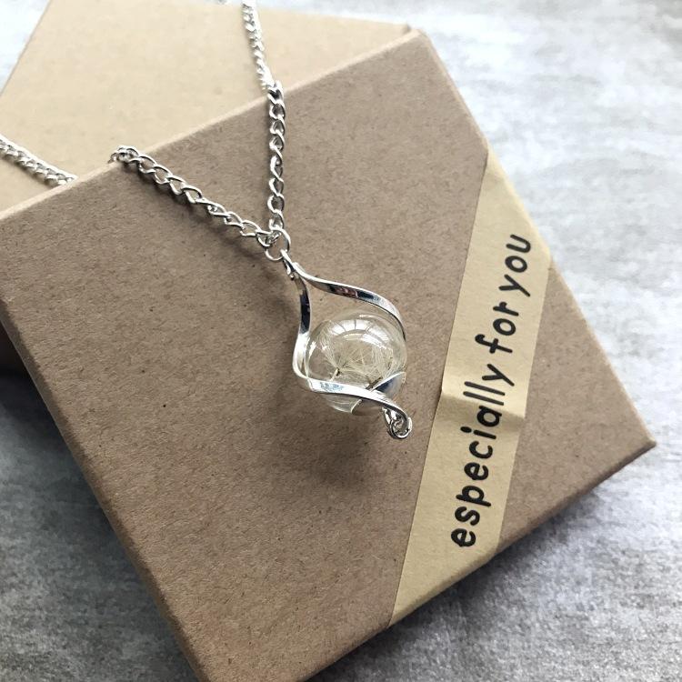 Retro and beautiful dandelion necklace plant dried flower glass ball pendant men's and women's collarbone sweater chain with accessories