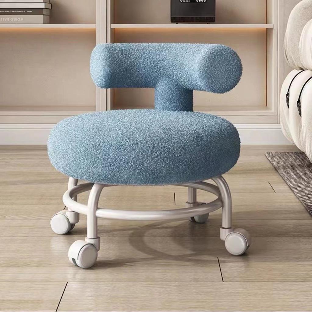 Cream Style Dormitory Villa Makeup Ottomans American Household Bedroom Shoe Stools Hotel Simple Study Back Chairs with Wheels