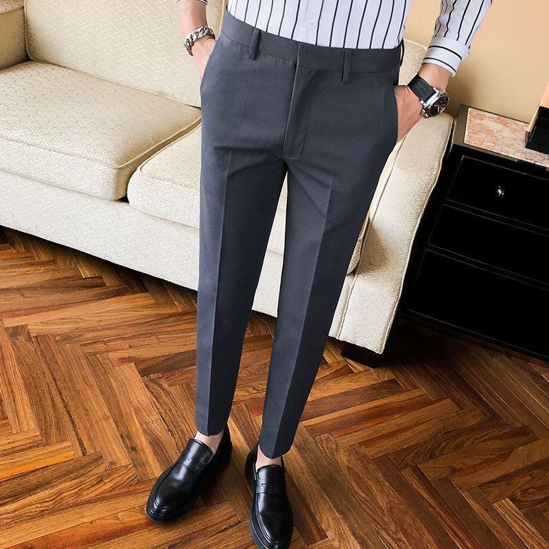 New Spring and Summer Korean Edition Casual Business Fashion Simple Solid Color Straight Slim Fit Thin Nine Point Suit Pant