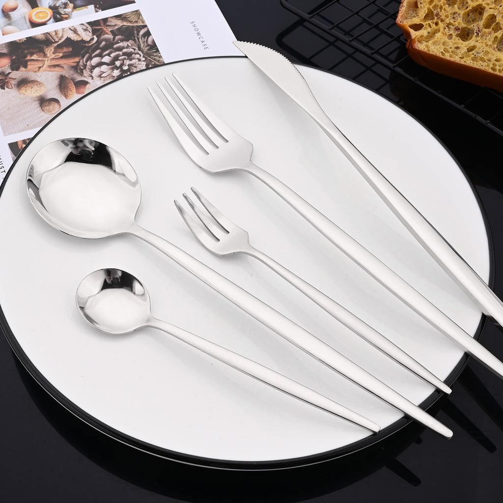 20Pcs/Set Silver Cutlery Set Stainless Steel Tableware Knife Cake Fork Spoon Dinnerware Set Kitchen Flatware Silverware