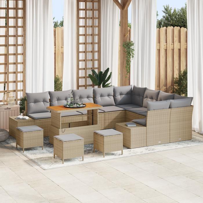 VidaXL Ensemble de canapé de jardin 13 pcs Beige Poly rotin, Ensemble de canapés modernes pour jardin et terrasse 3362832