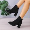 Fashion 2025 New Women Ankle Boots Fashion Pointed Shoes Women Side Zipper Stretch Middle Heel Large Size Short Boots Botas De Mujer