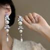 French Court Style Zircon Geometric Pearl Fringed Earrings Stud Earrings Exquisite Earrings