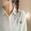 Spring Cotton Blouse, Simple Literary Ladies Long-sleeved Shirt, Loose and Versatile Floral Embroidered Shirt