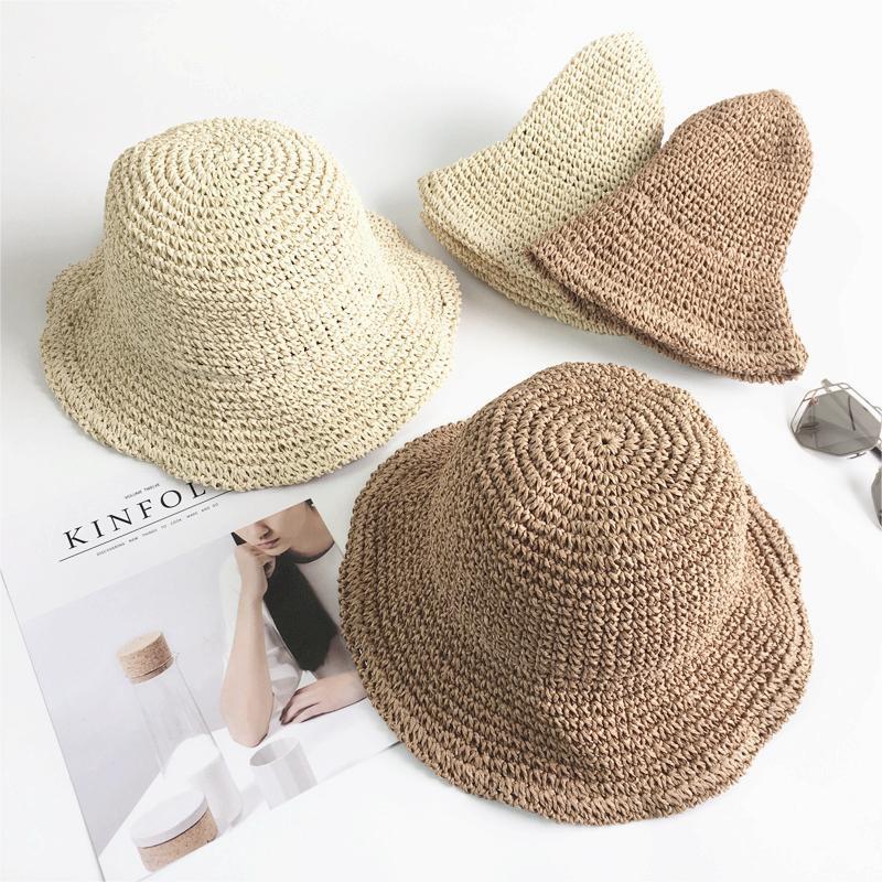 Natural Style Straw Hat For Women, Foldable And Easy To Carry, Ideal For Summer Outdoor Activities In Khaki And Beige