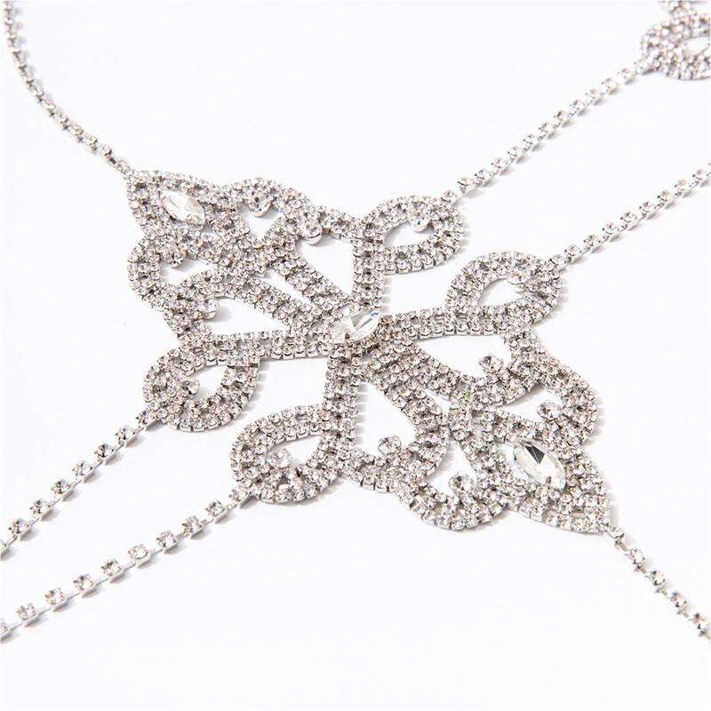 Women's Body Belly Chain Silver Bra Jewelry Sexy Necklace Bikini Sexy Hollowed Out Chest Chain for Beach Party Women