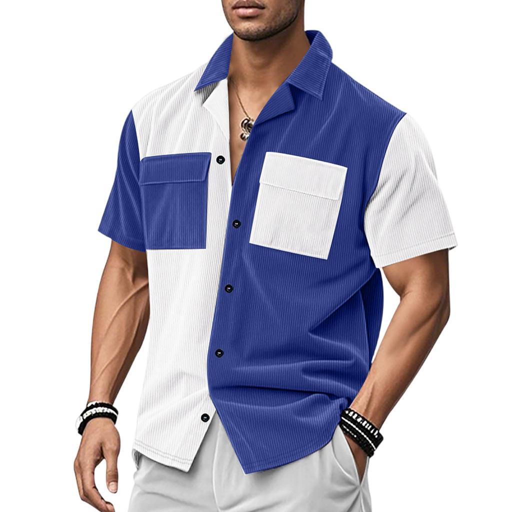 Men's Solid Color Classic Loose Linen Carburean Stand-up Collar Short-sleeved Sporty Casual Shirt Top