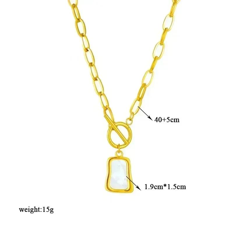 Geometric Trapezoidal Simulation Pearl Oyster Pendant Necklace for Women OT Buckle Chain Jewelry Gifts