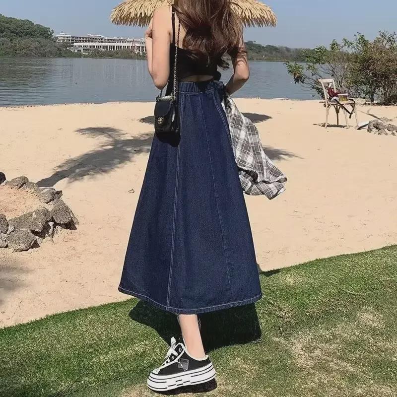 Women's 2023 Spring/Autumn Denim Fishtail A-line Midi Skirt