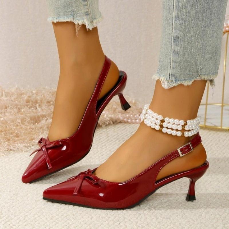 

Летняя мода/удобные банкетные босоножки на высоком каблуке Новые элегантные туфли для вечеринки большого размера с бантиком с открытой союзкой 35 вино красного