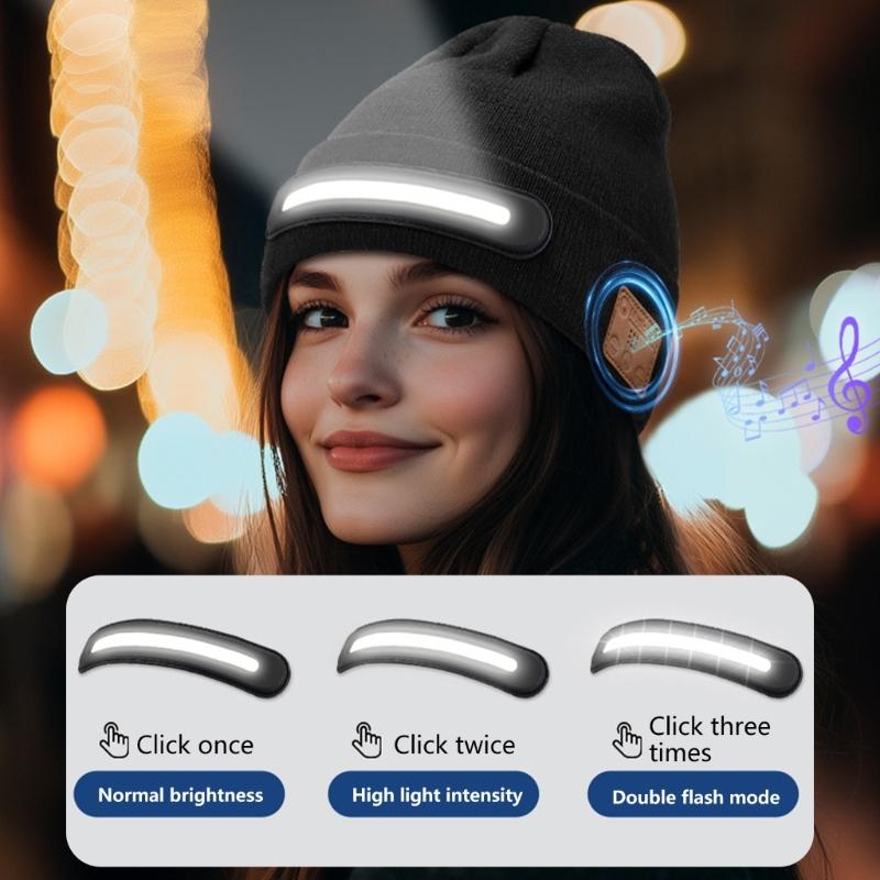 Unisex Musical Hat for Teens Girls Boys Flashlight Cap Knitted Winter Hat with Lights Sports Costume Props Skull Cap