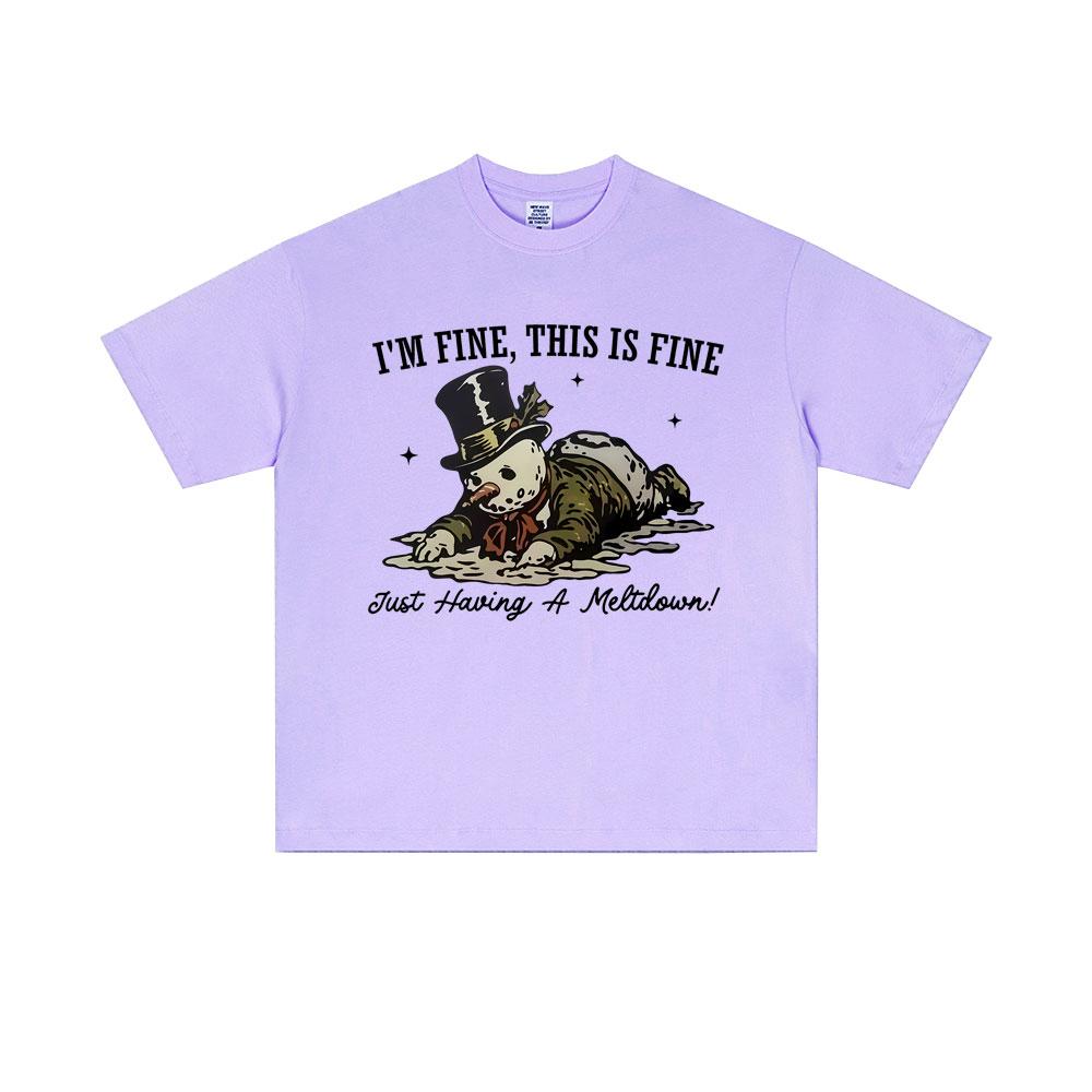 Im Fine This Is Fine Snowman Funny Meme T Shirt Men Women Christmas Oversized Short Sleeve T Shirts Mens 100 Cotton Tshirts