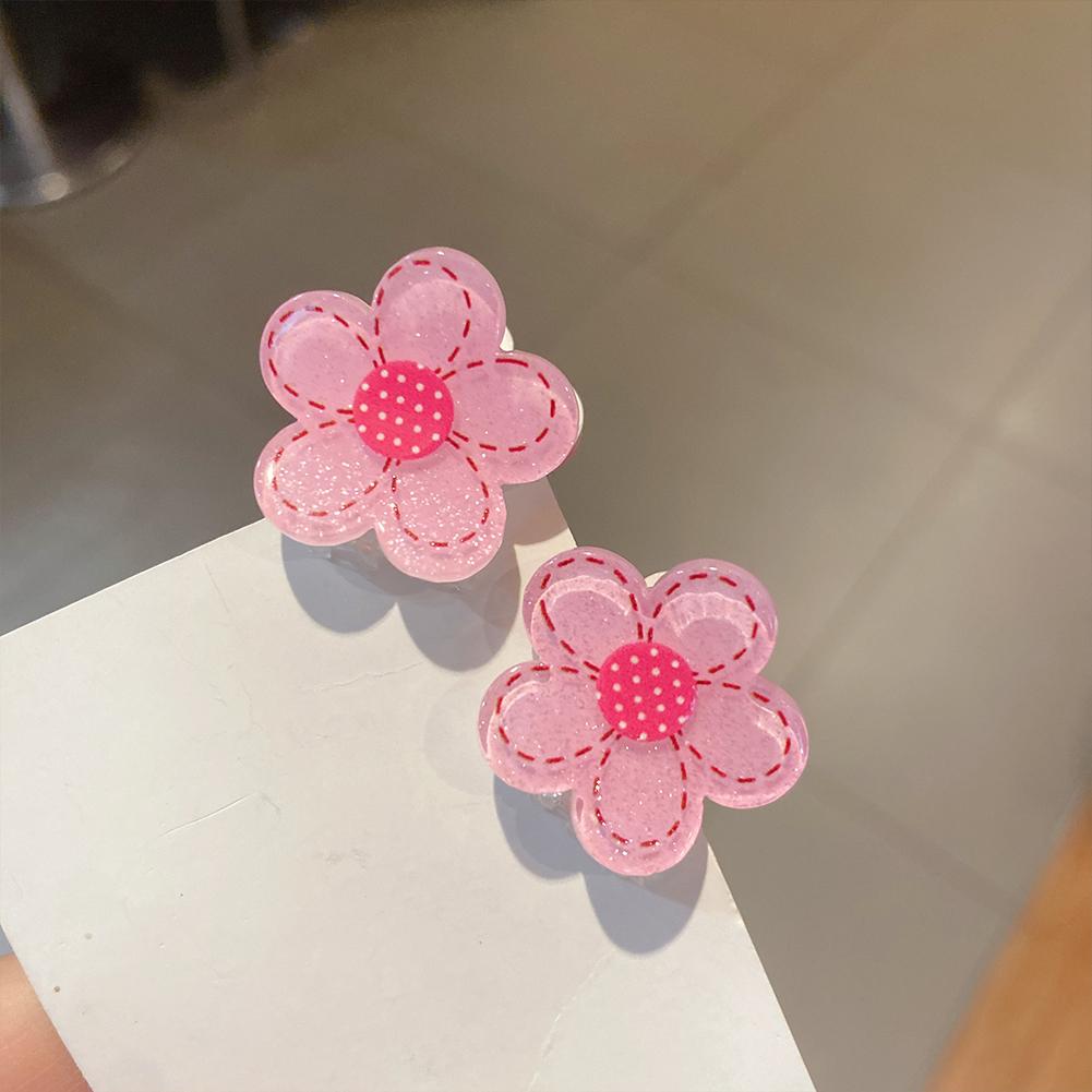 Grab  Clip Easy Pulling Up Cartoon Pink Flower Shaped Non-slip Hair Claw Clips