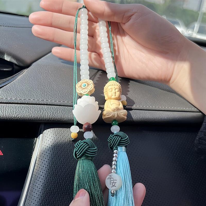 Car Huangyangmu Buddha Head White Jade Bodhi Car Pendant Fashion Car Interior Ornaments Rearview Mirror Good Luck Decoration