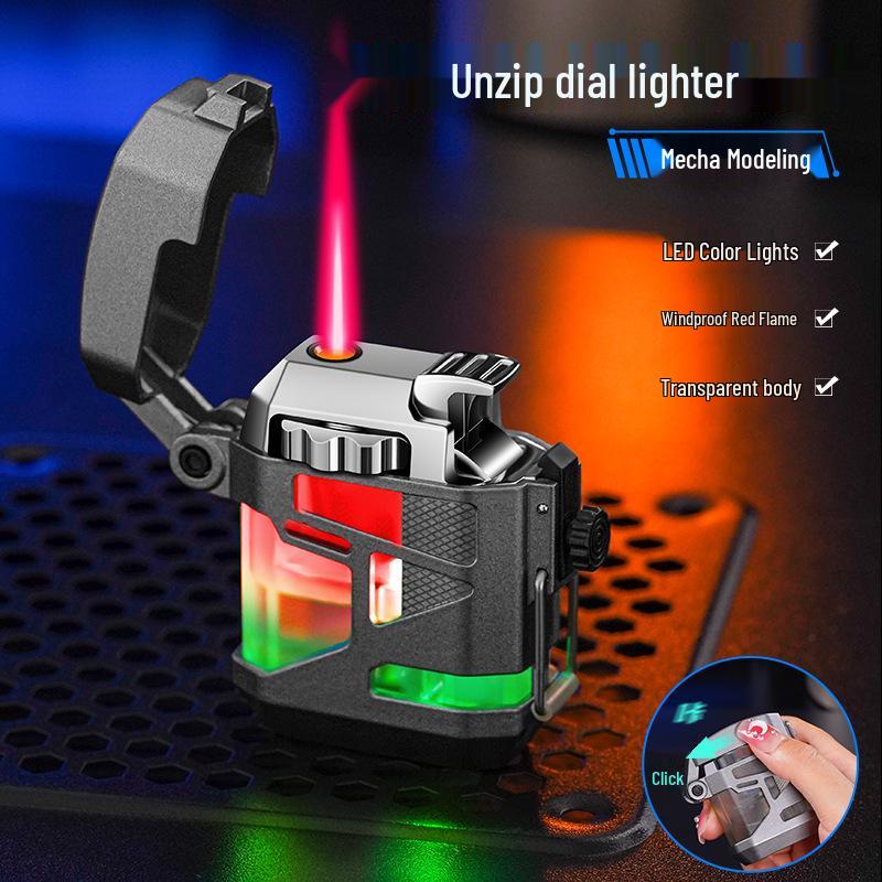 Transparent Mech Style Lighter with Large Capacity Gas Chamber and Light Feature