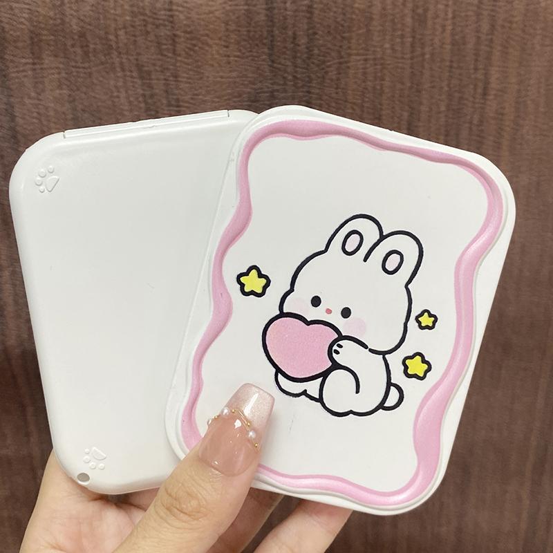 Cute Rabbit Folding Mirror – Portable Handheld Makeup Mirror with Comb for Women and Girls