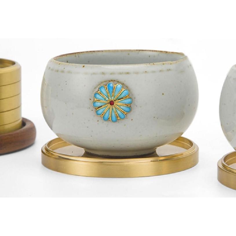 HEMOTON 5 Pack Round Coasters, 2.6 Inch Golden Brass Coasters for Drinks, Glass Cup Coasters Set, Protection Tabletop,Countertop and Surfaces from