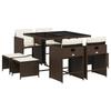 9 Piece Outdoor Dining Set with Cushions Brown Poly Rattan