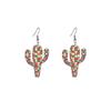 Plaid & Cow Print Acrylic Cactus Earrings for Women