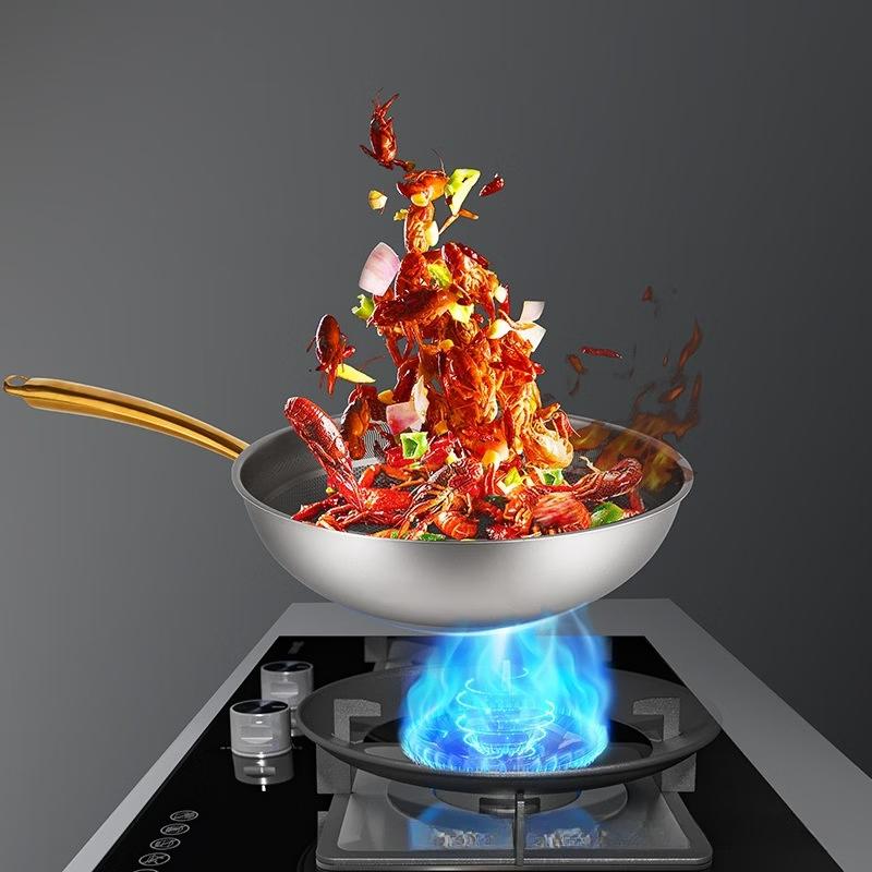 Zhishi Gilded Handle Titanium Deep Frying Pan