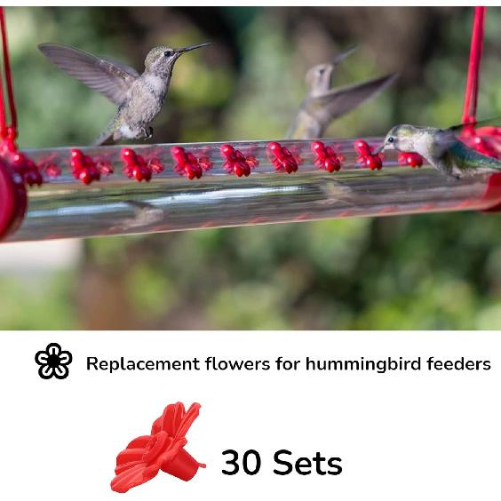 30 Sets Hummingbird Feeder Replacement Flowers, Realistic Designed Hummingbird Flowers, Plastic Hummingbird Feeder Parts, Bee Proof Hummingbird