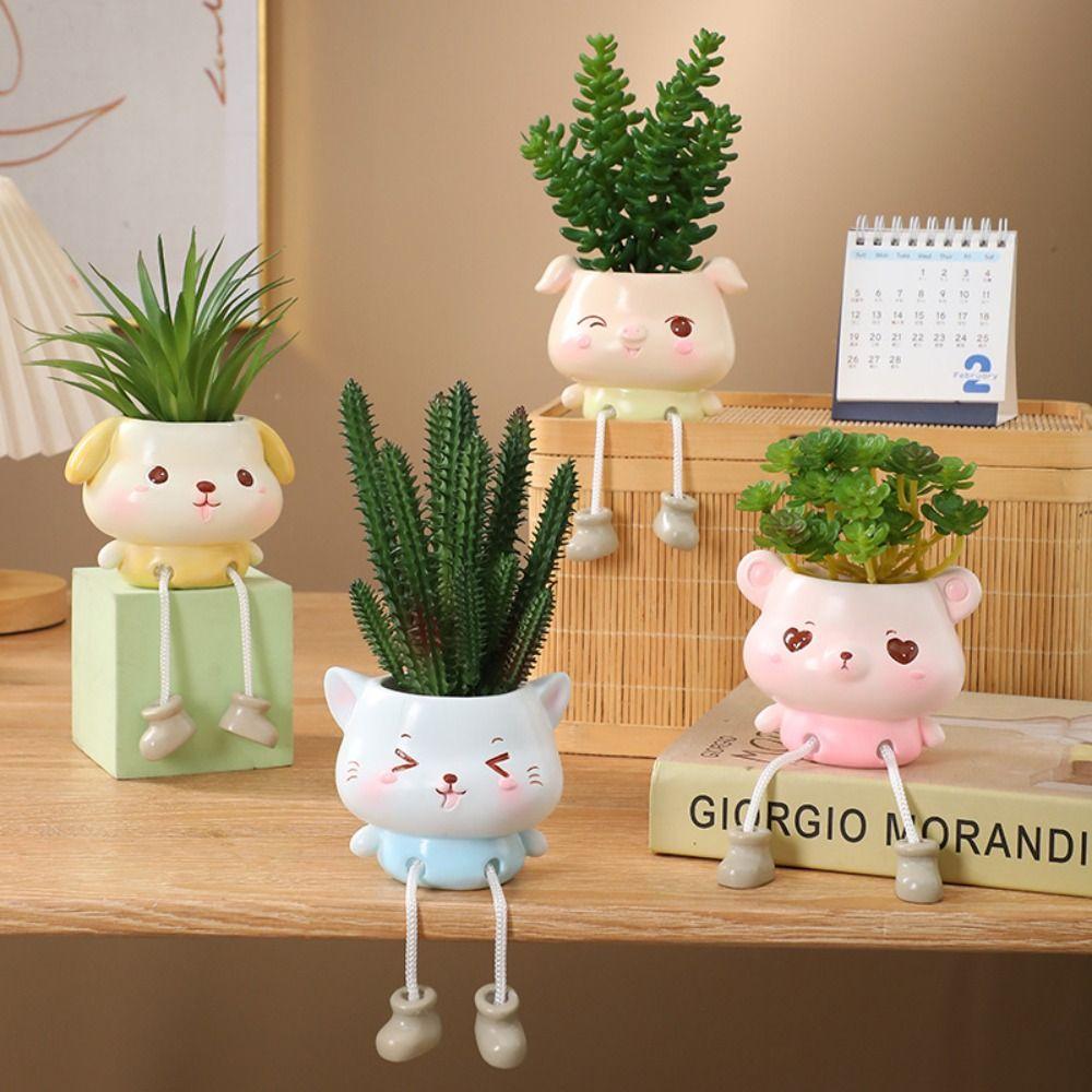 Creative Cute Animal Hanging Flower Pot Cartoon Resin Craft Succulent Flowerpot Mini Plants Pot For Indoor Outdoor