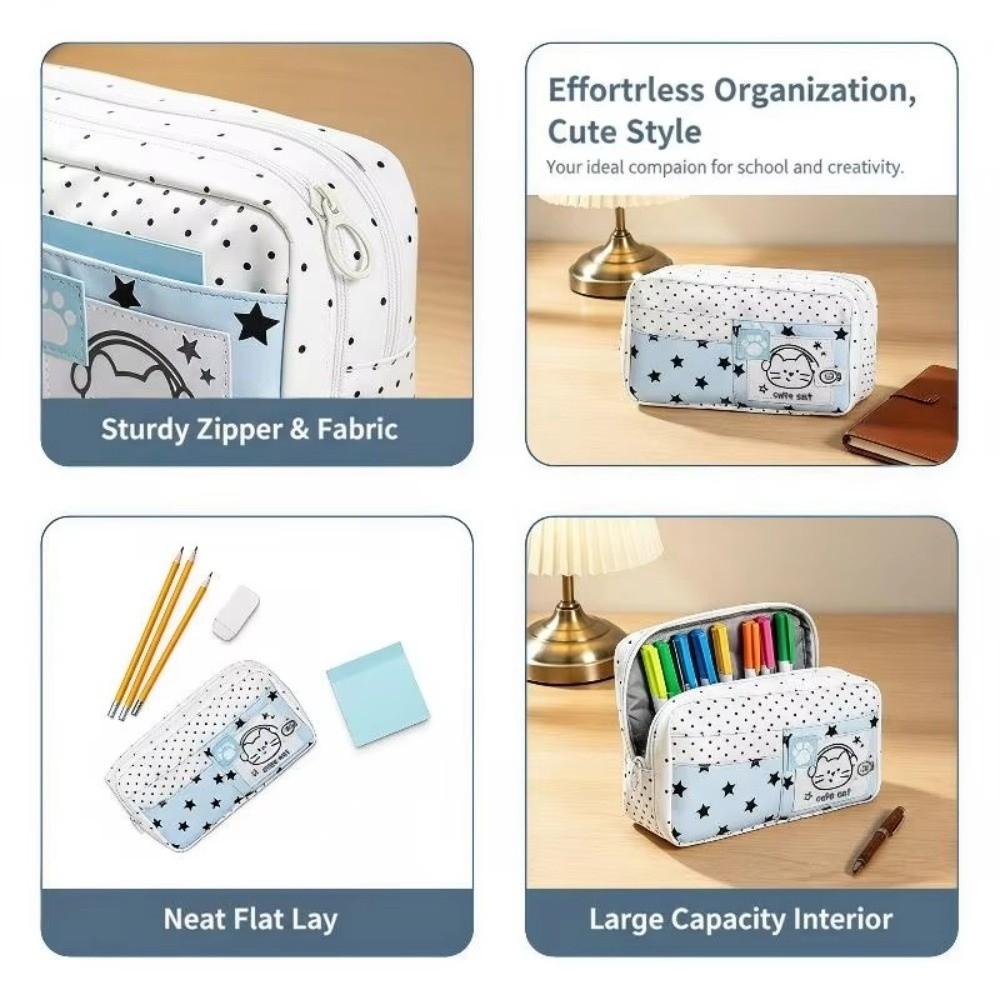 Multi-Layer Pencil Case Cat Pattern Stationery Bag Stationery Organizer Pen Bag Office