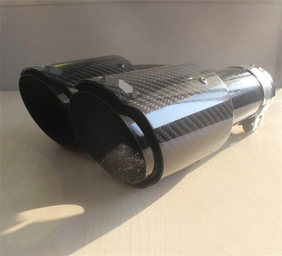 Universal Pair Left + Right Glossy 100% Real Carbon Fiber 63mm In 89mm Out Car SUV Dual Pipe  Exhaust Pipe Tail Muffler Tip Full Black