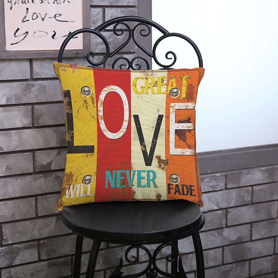 Vintage Letters Pattern Living Room Decoration Cushion Cover Love Greetings Creative Punk Pop Style Throw Pillow Case Cojines