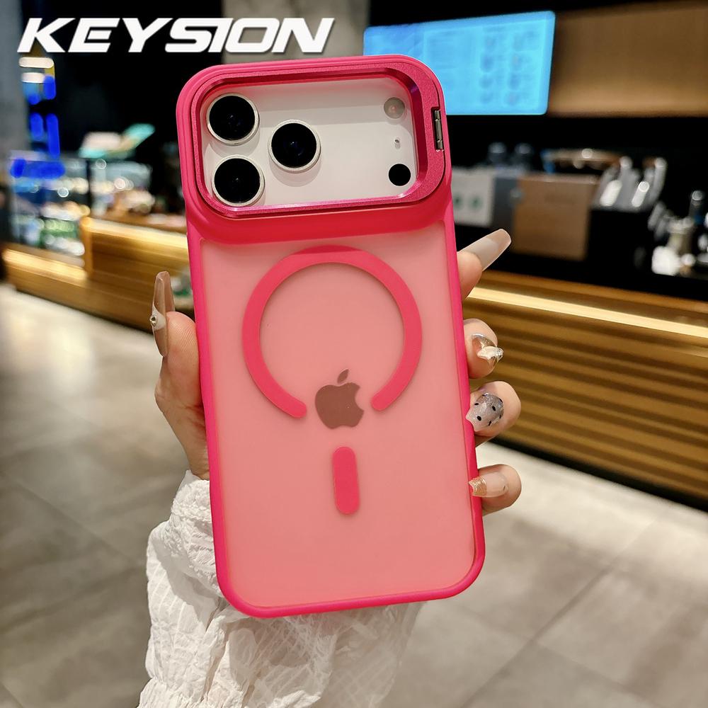 KEYSION Metall-Objektivständer Handyhülle für MagSafe für iPhone 17 Pro Max 17 Air Magnetisch Transparent Matt PC+TPU Stoßfeste Hülle