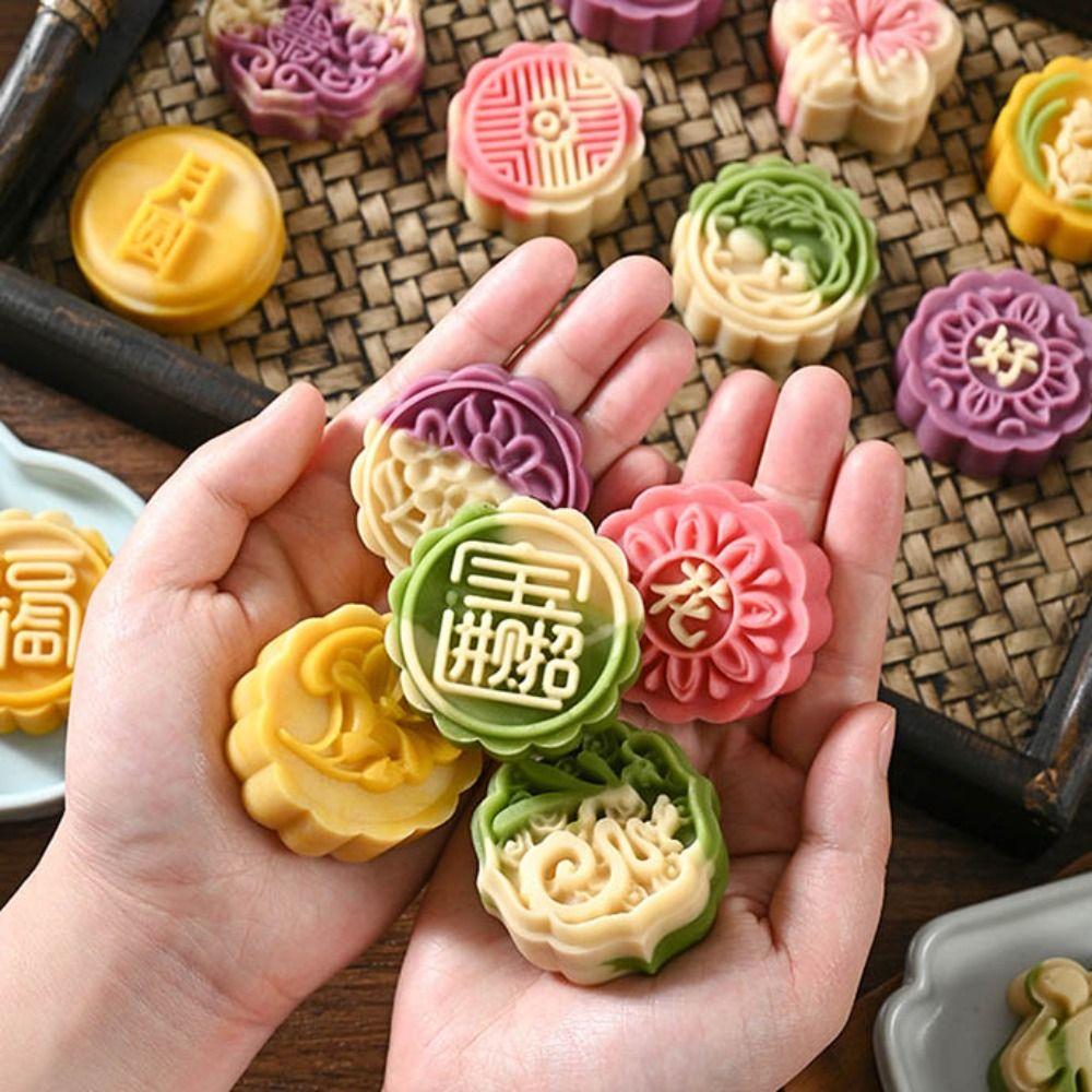 Mid Autumn Festival Round Mooncake Mold DIY Hand Press Mold Moon Cake Tool Plungers Pastry Tools