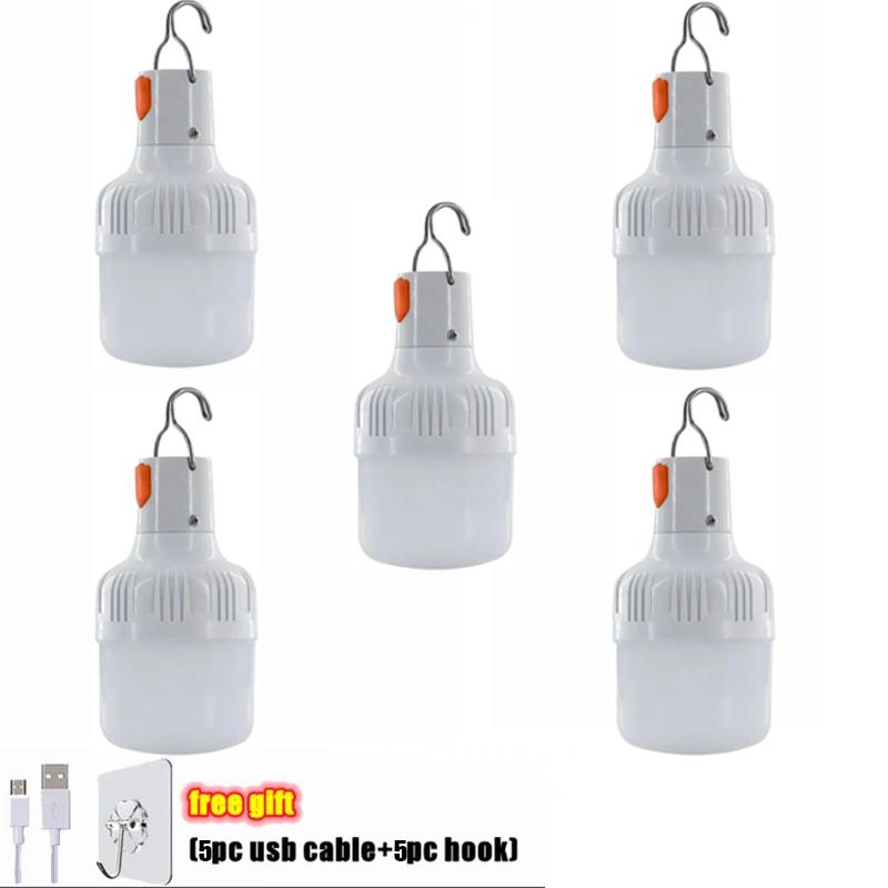 1-5pcs Rechargeable LED Indoor Outdoor Emergency Hook Portable Lights Flashing Lights Barbecue Tent Lantern Camping Lights Bulb