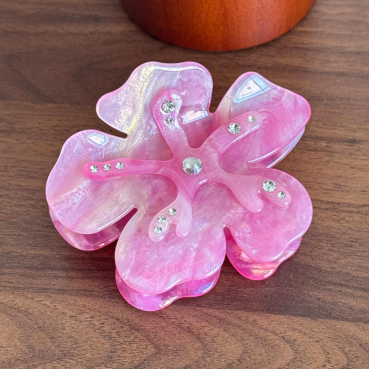 Dongdaemun Elegant Rhinestone Flower Hair Bun Clip - Gradient Acetate 3D Shark Clip красный