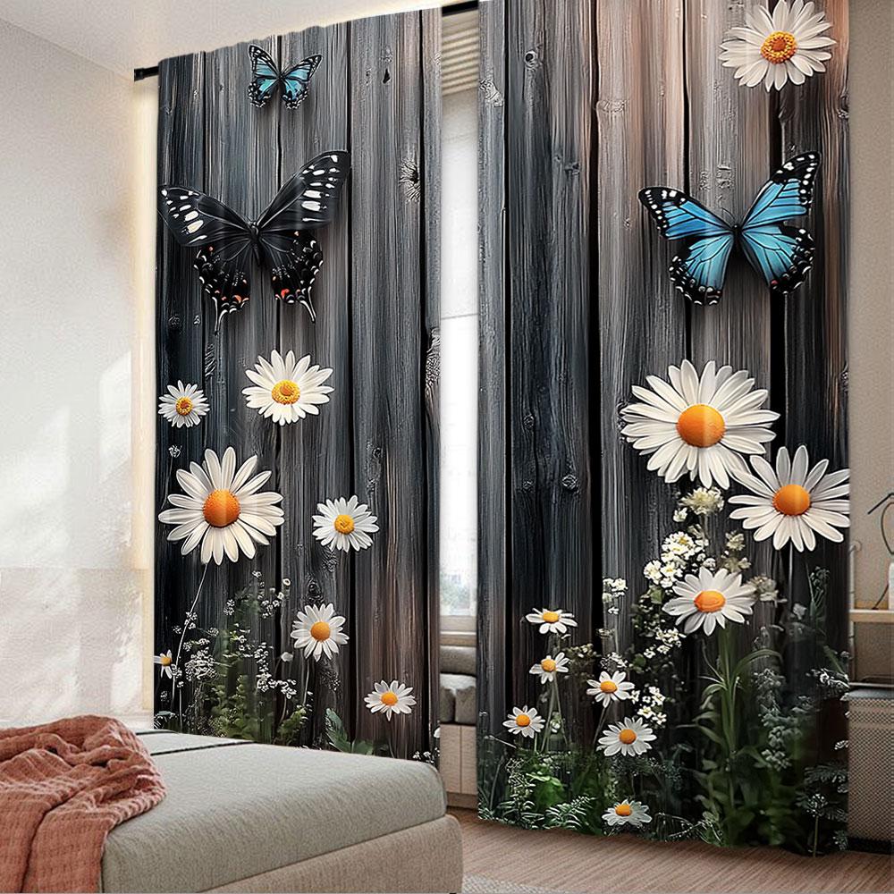 

2 шт. Современные шторы с цветочным и бабочным узором из деревянных досок, подходят для спальни, ванной комнаты, гостиной, столовой, кабинета 29x65in(75x166cm)